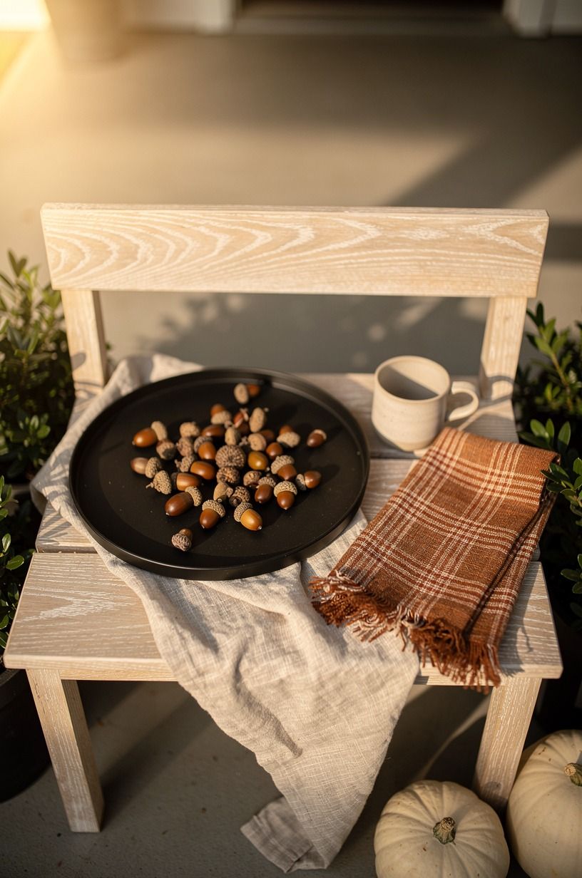 Scatter acorn accents across a black tray