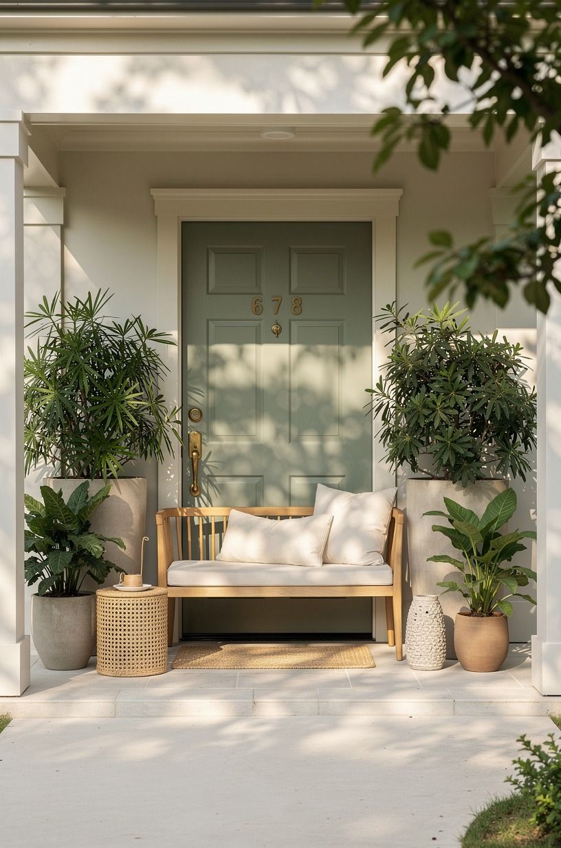 Frame the door with living height, not tiny pots