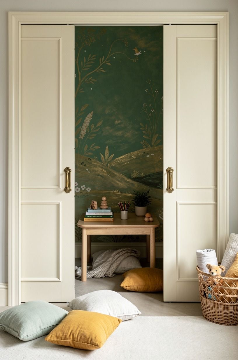 Paint a mural behind pocket doors