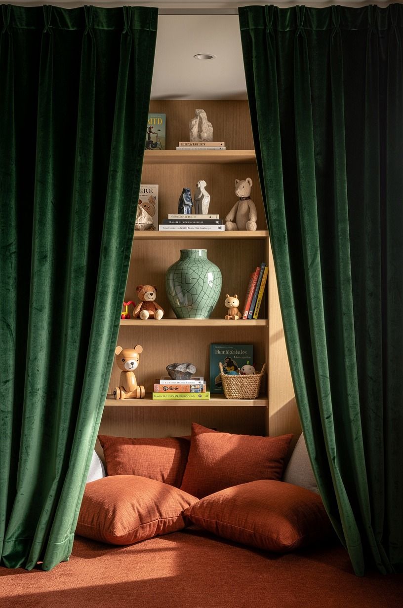 Frame a crawlspace with velvet curtains