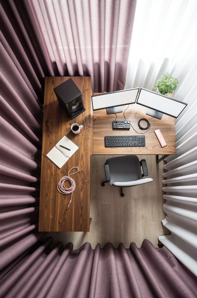 Frame the setup with floor-to-ceiling curtains