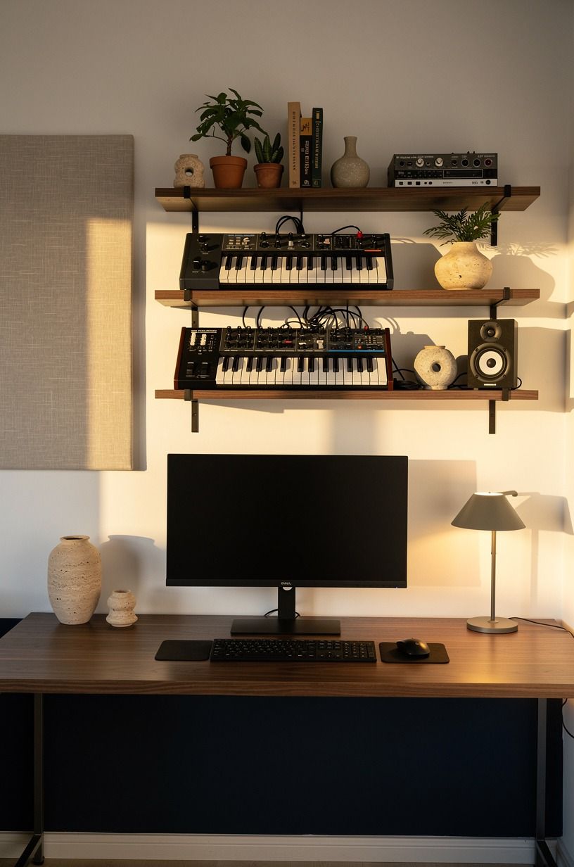 Float wall shelves for synths and small gear