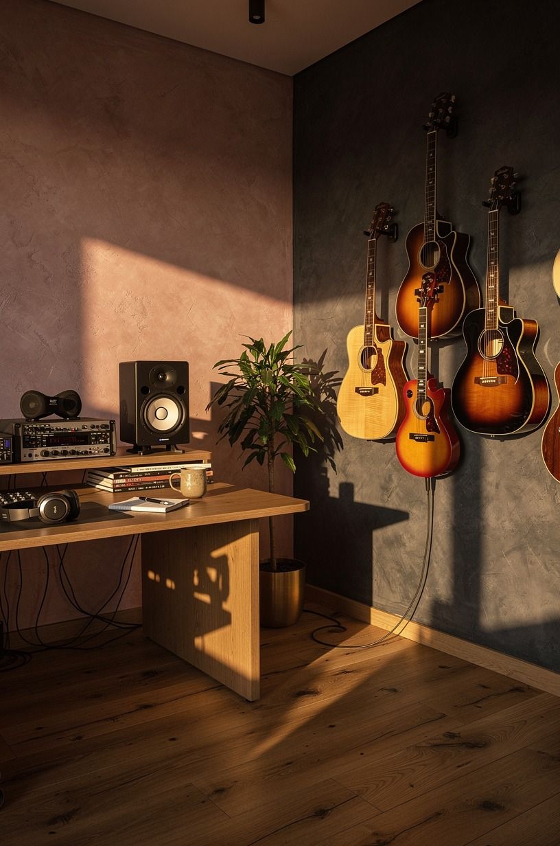 Tuck guitars onto a dedicated feature wall