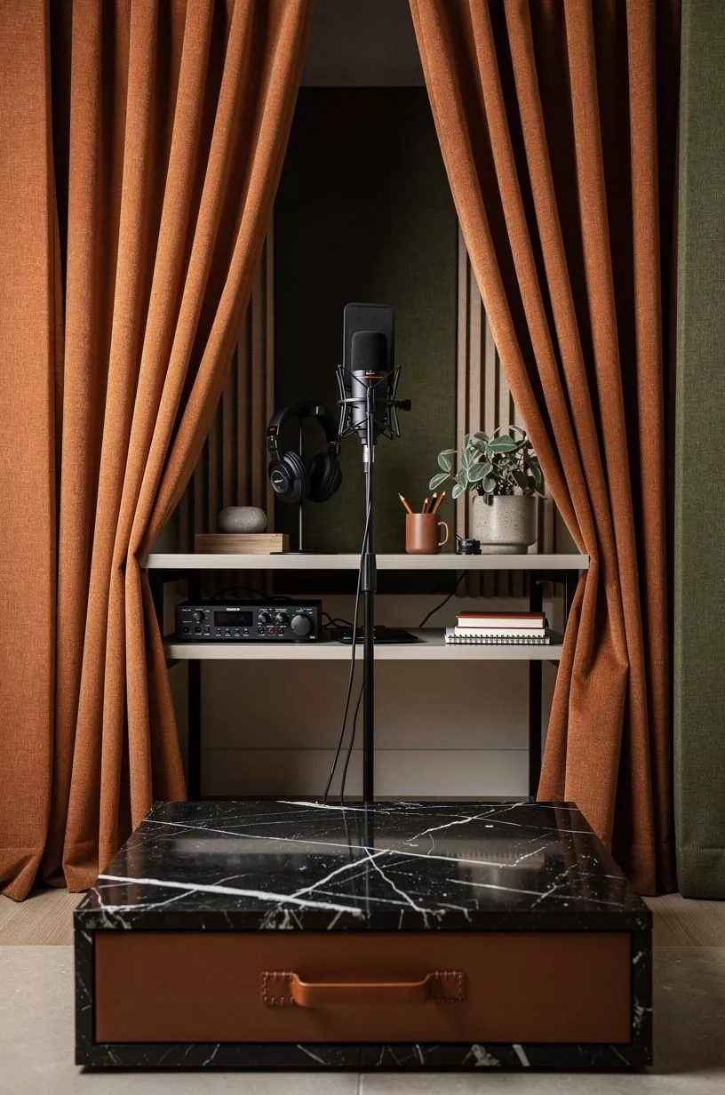 Carve a vocal nook with heavy drapes