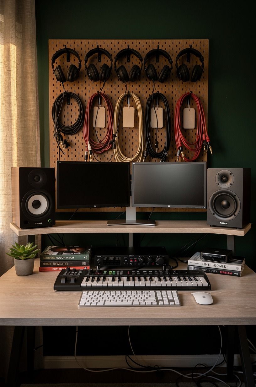 Use pegboard to display headphones and cables