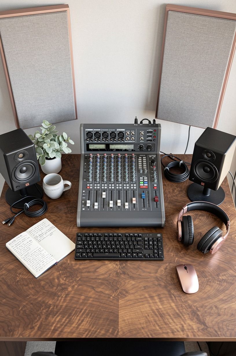 Center the desk between two bass traps