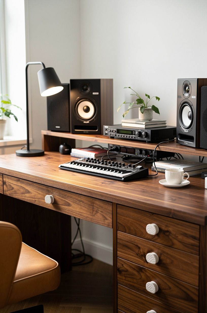Hide cable trays under the walnut desktop