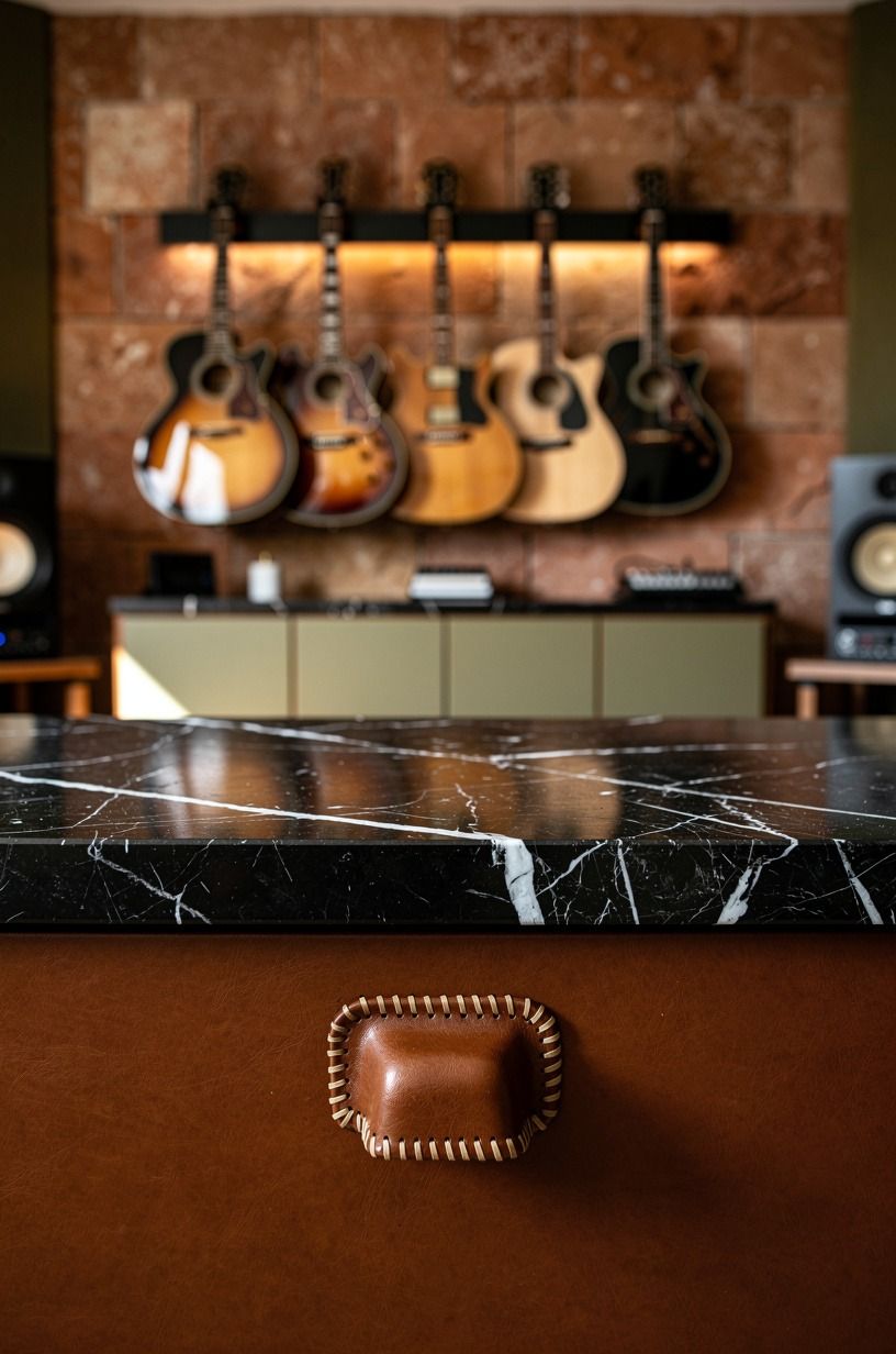 Stack guitars on one illuminated wall rail