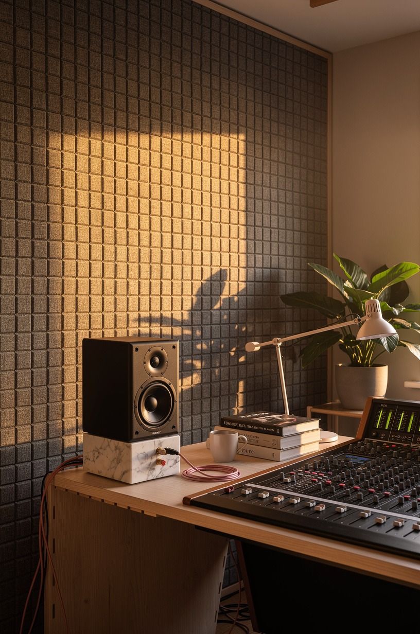 Hang fabric panels in matching studio grids