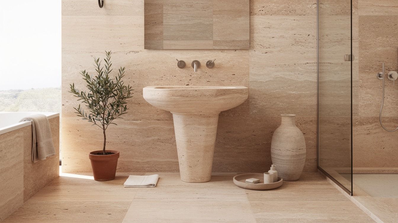 Low-Maintenance Italian & Mediterranean Travertine Bathroom Ideas for Busy Homes