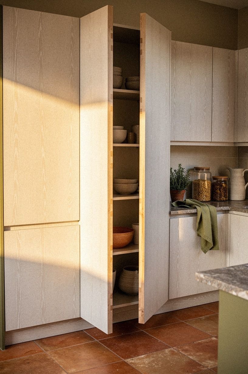 Start with cabinet fronts that swing inward