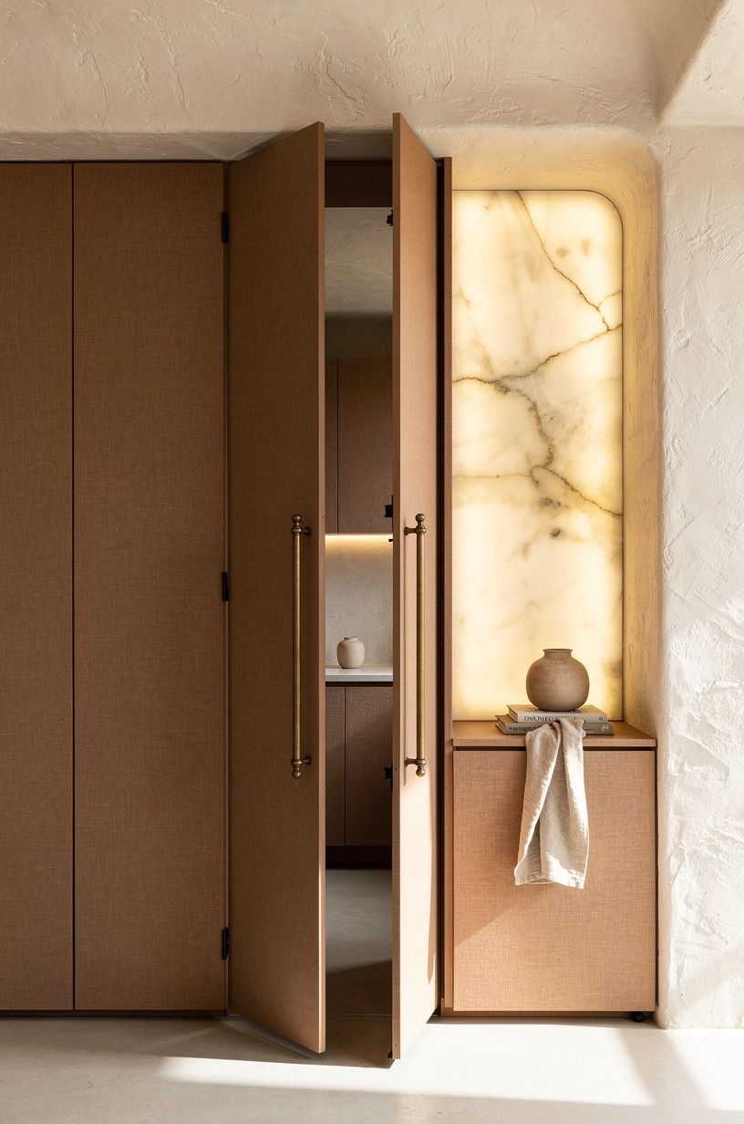 Anchor the fridge wall with matching hidden panels