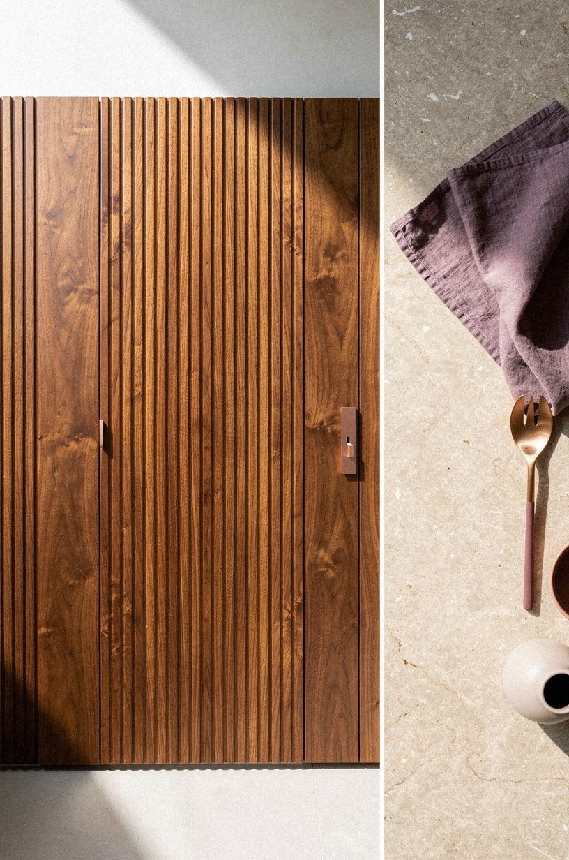Layer fluted panels across the hidden doorway