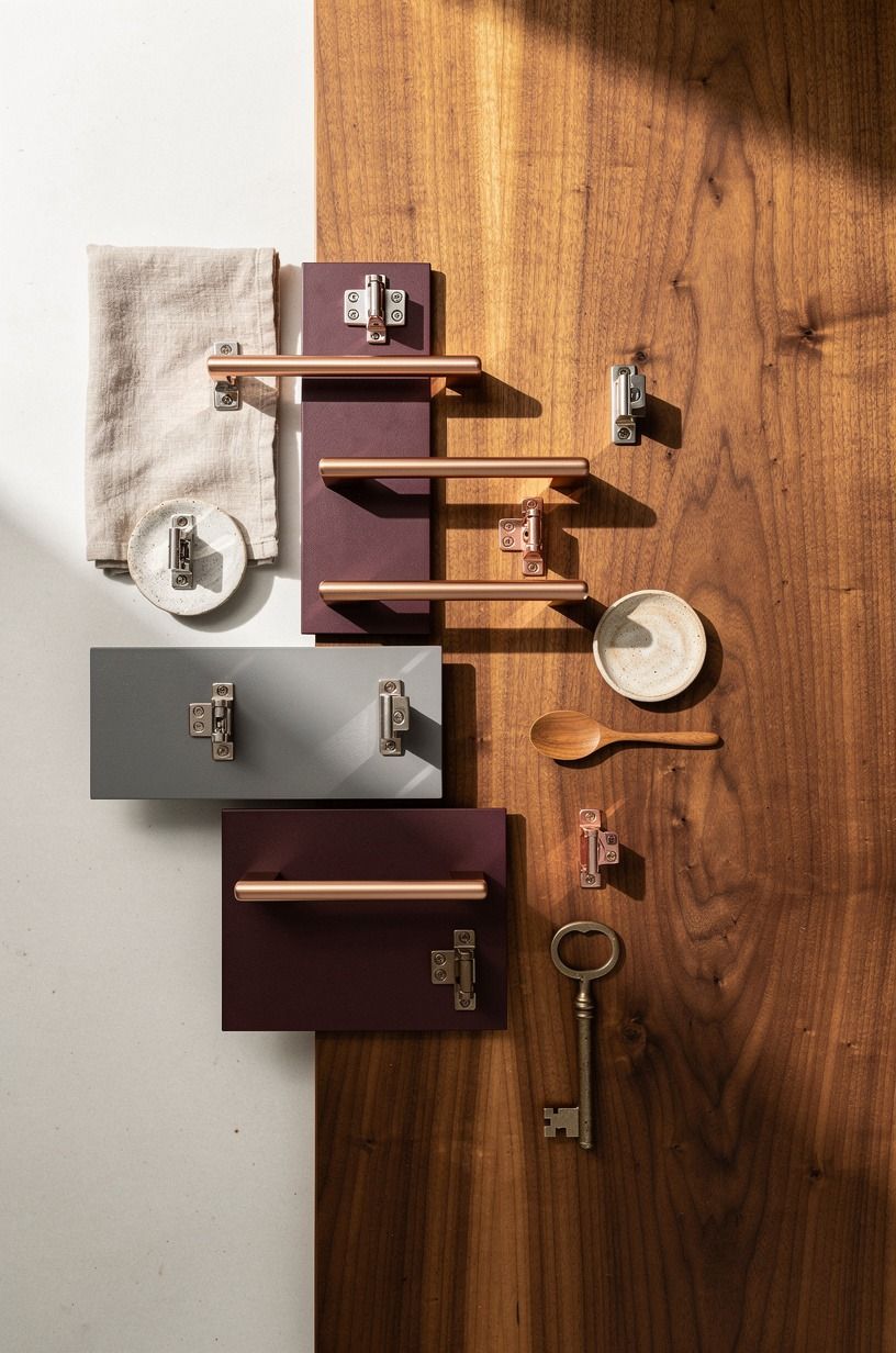 Layer matching hardware across pantry and cabinets