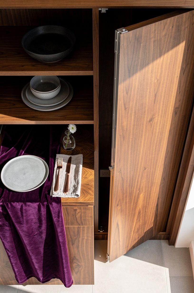Pivot a tall bookshelf to reveal the pantry