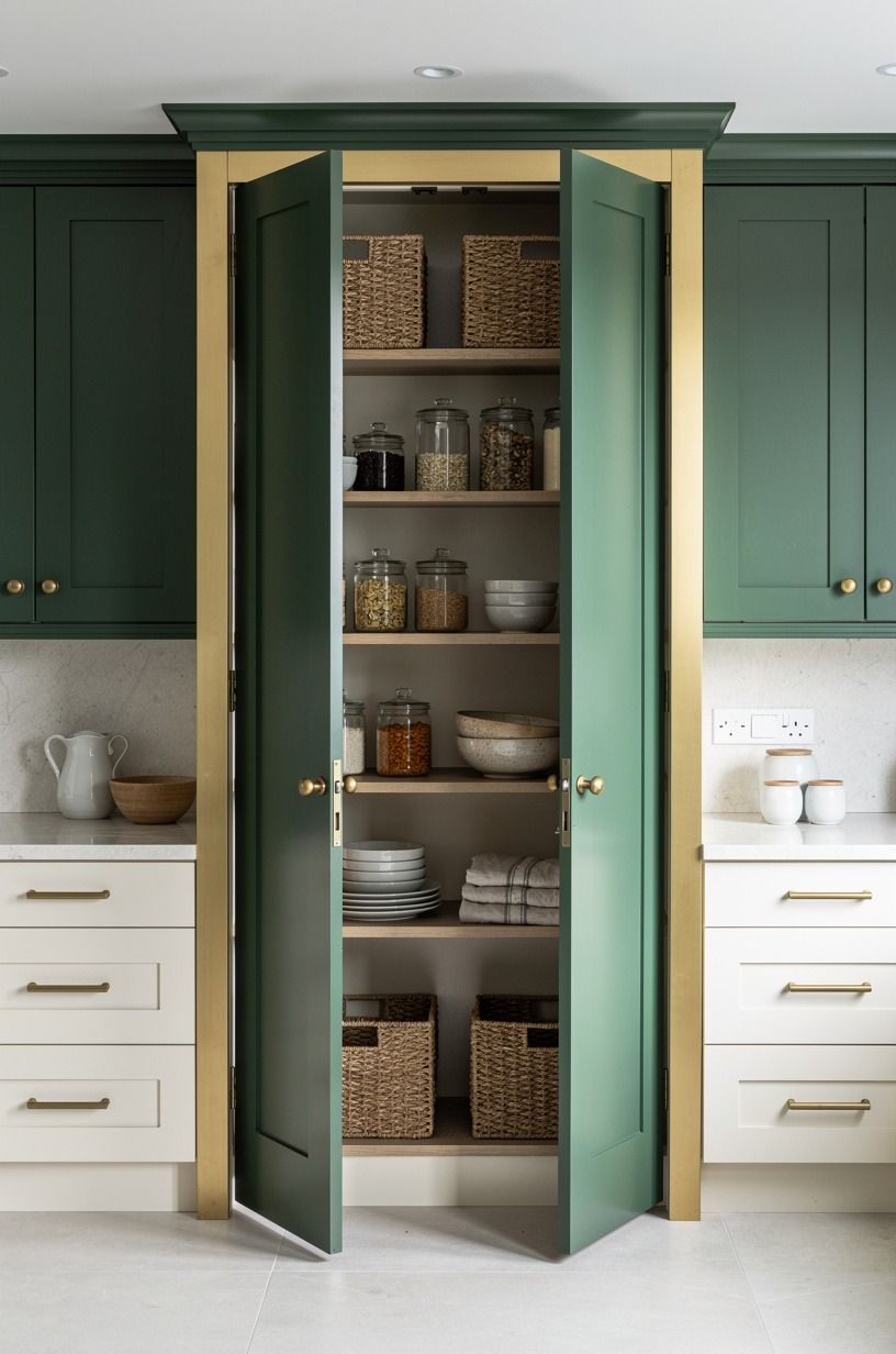 Build a walk-in pantry behind double pocket doors