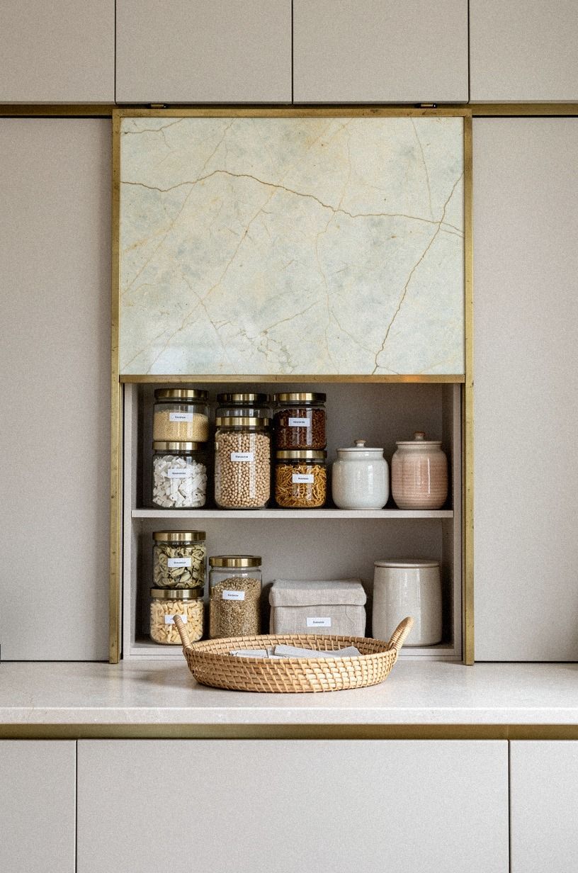 Hide dry storage behind a sliding backsplash