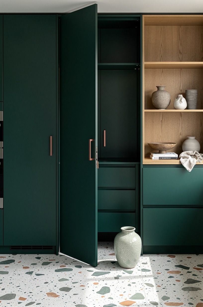 Paint the pantry entrance the same cabinet color