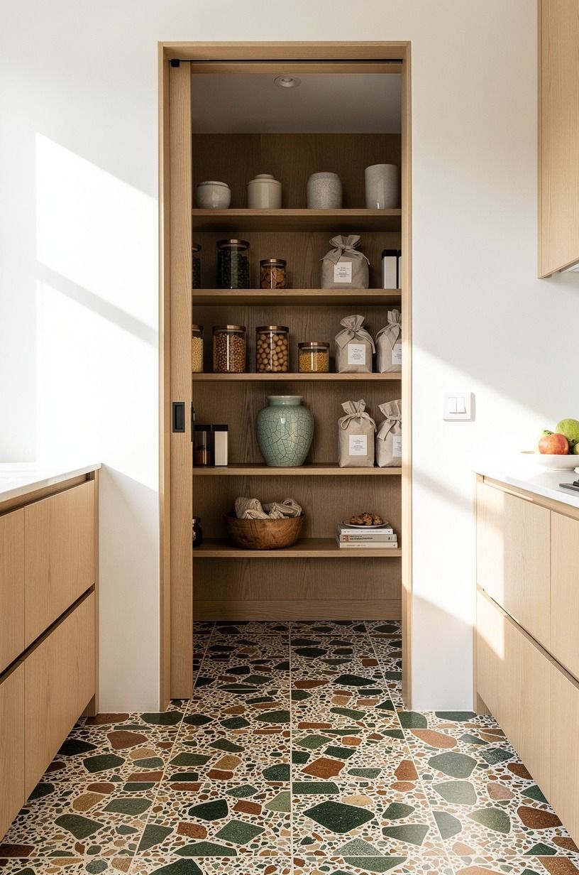 Run floor tile straight into the pantry