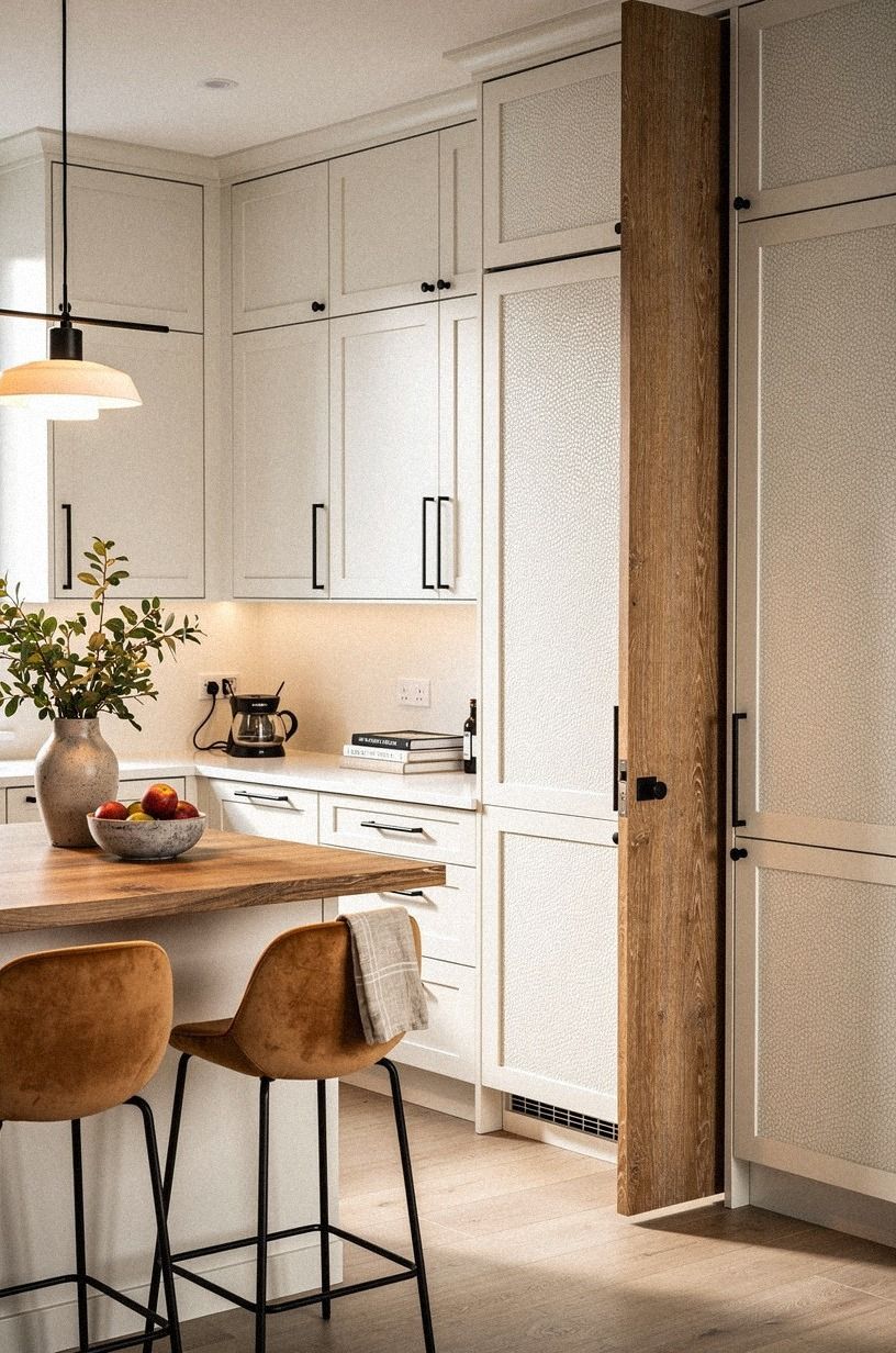 Frame the opening with full height pantry towers