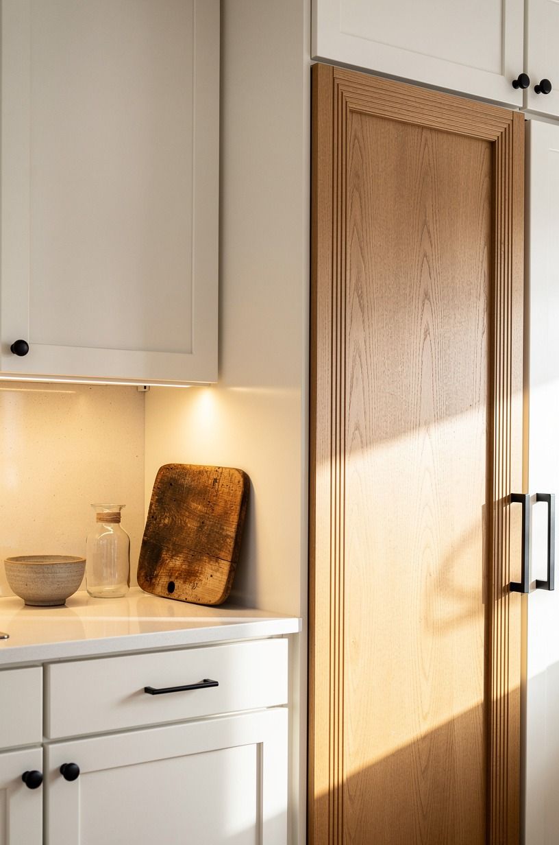 Layer narrow trim to fake cabinet boxes