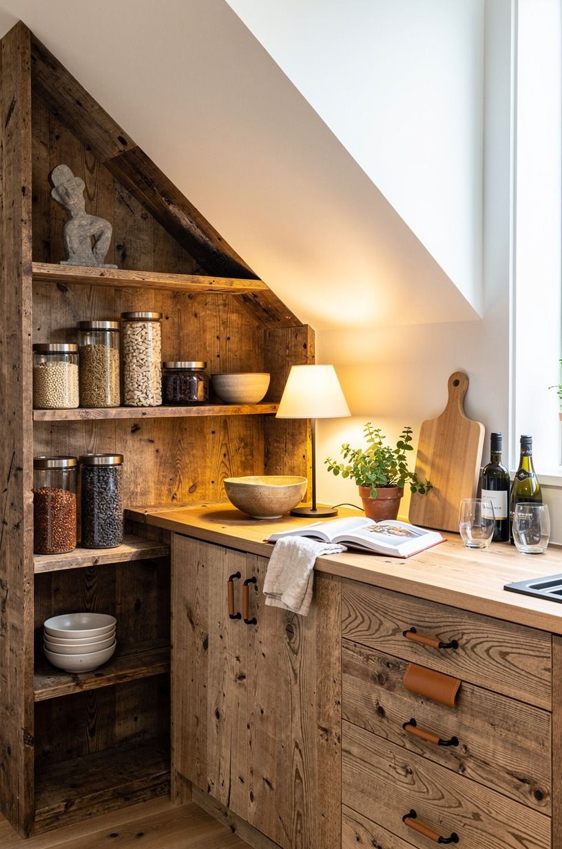 Carve the pantry into the space under the stairs