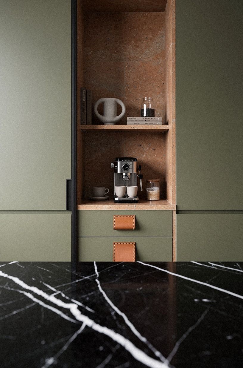 Why tuck a pocket door behind the coffee station?