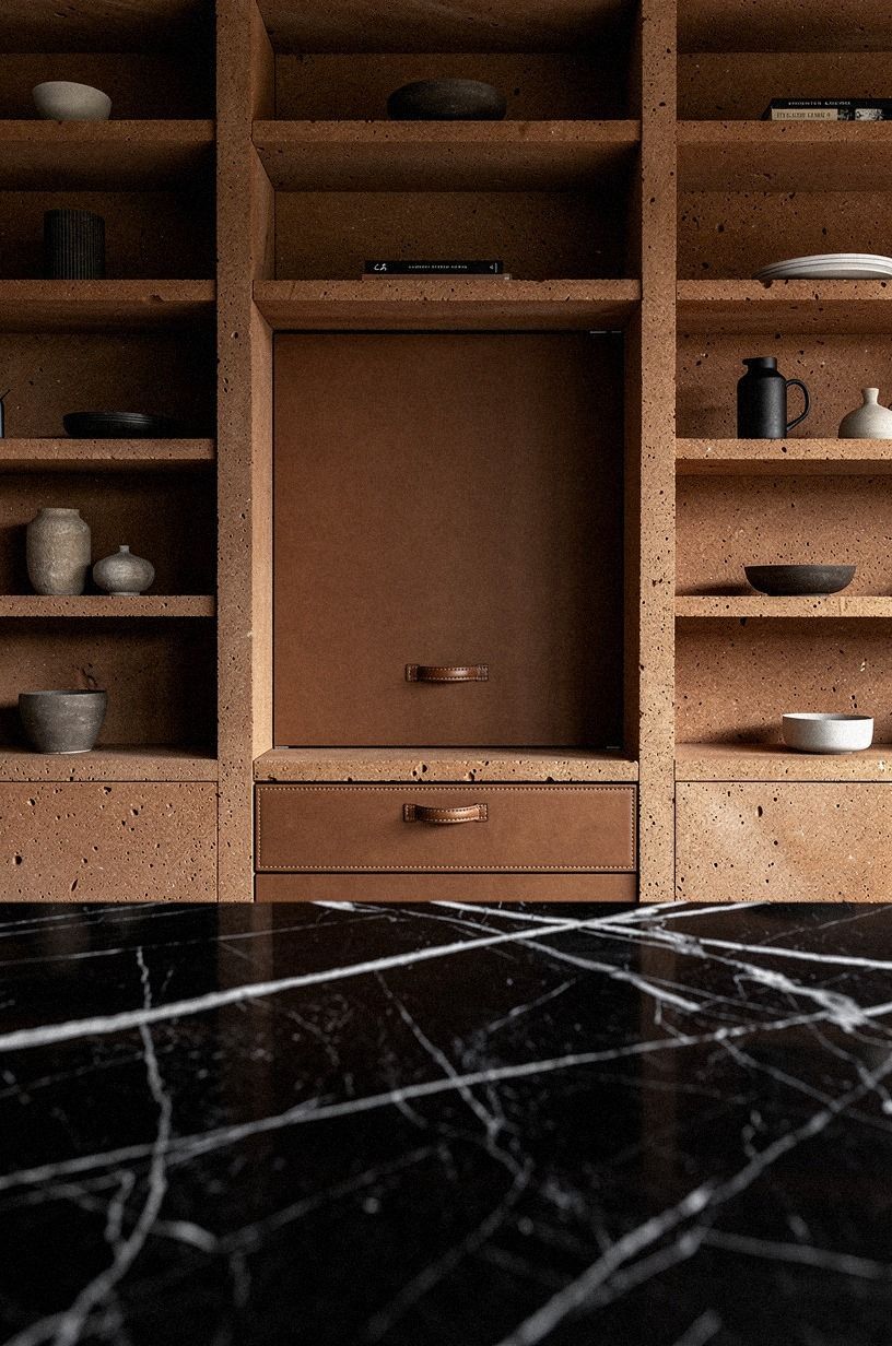 Camouflage the entrance inside open shelving