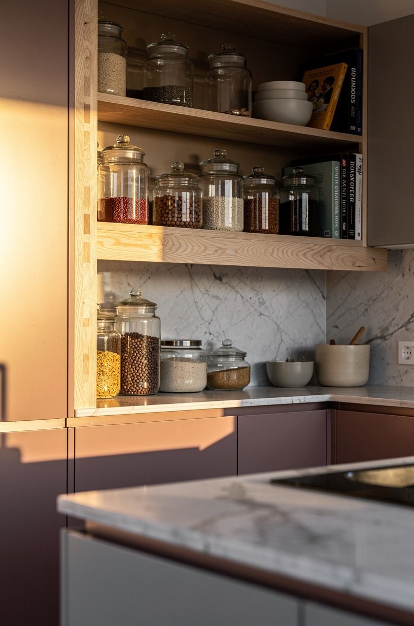 Style glass jars on the eye-level shelf