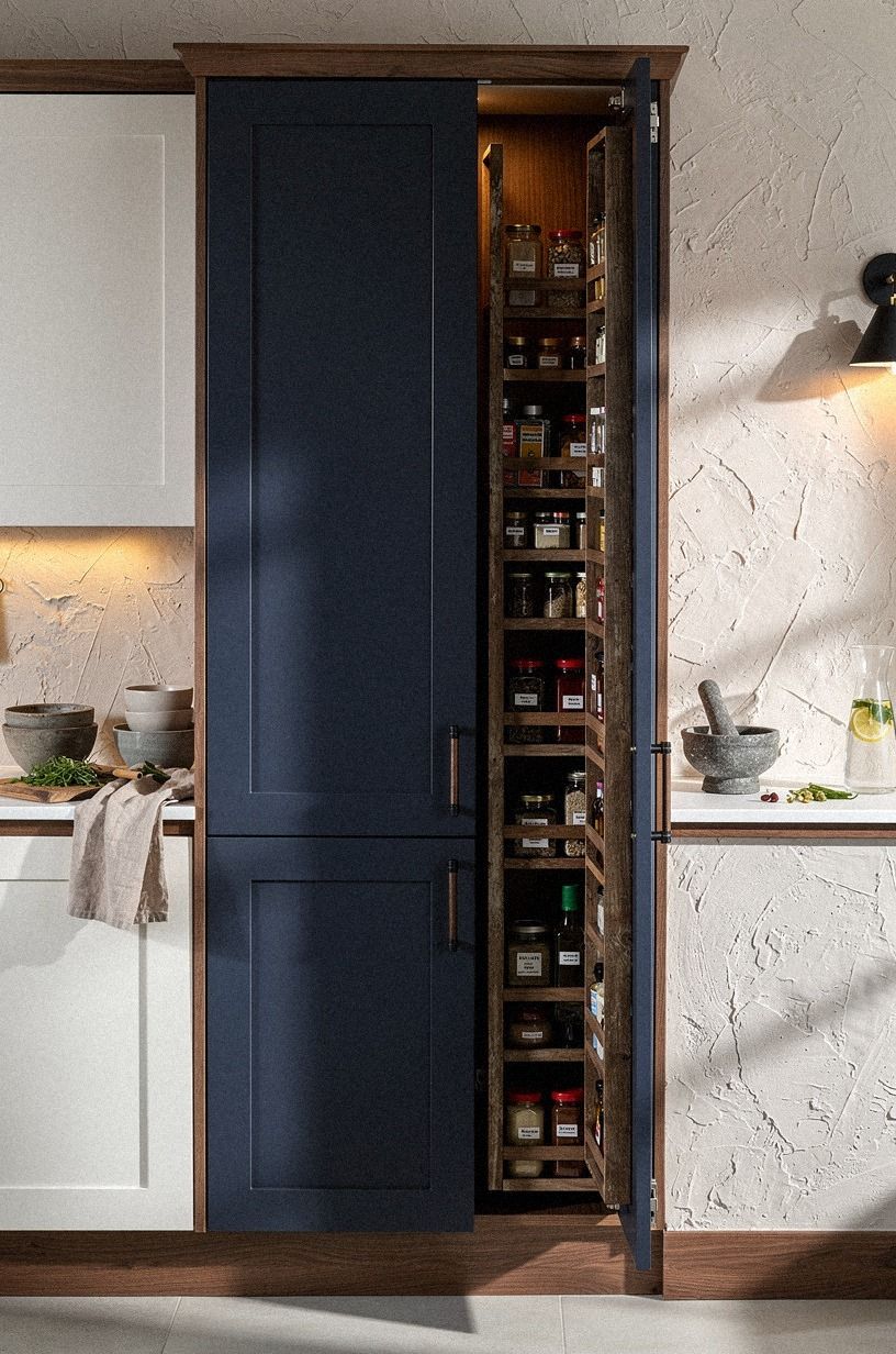 Tuck spice storage into the swinging panel