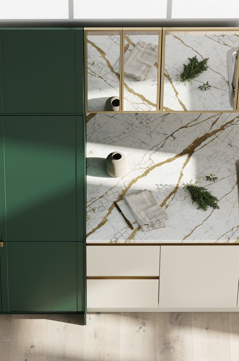 Mirror upper cabinet lines across the doorway