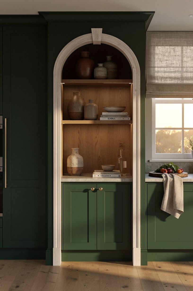 Blend a butler pantry behind arched millwork