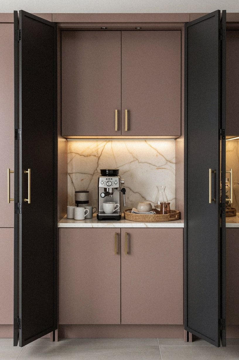 Set a coffee station behind bi fold doors
