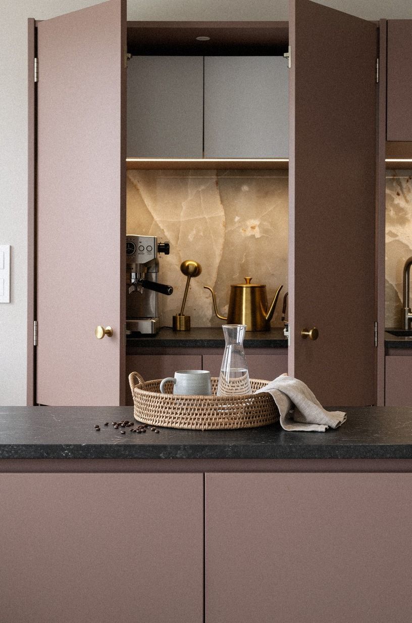 Hide a coffee station behind bi-fold doors