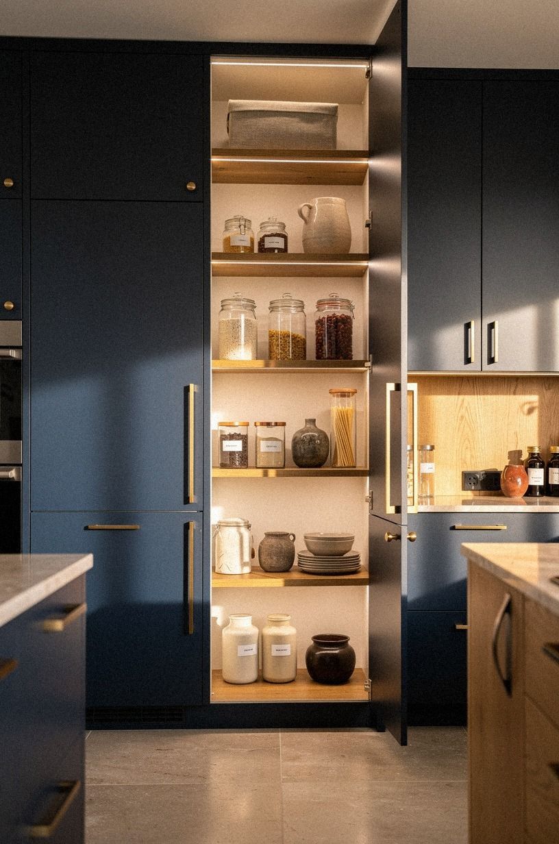 Add brass hardware only inside the reveal