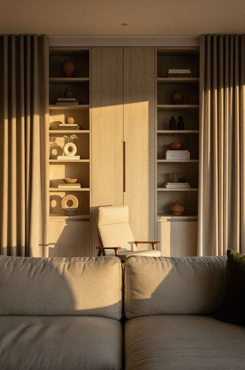 Pull the curtain wall behind the sofa