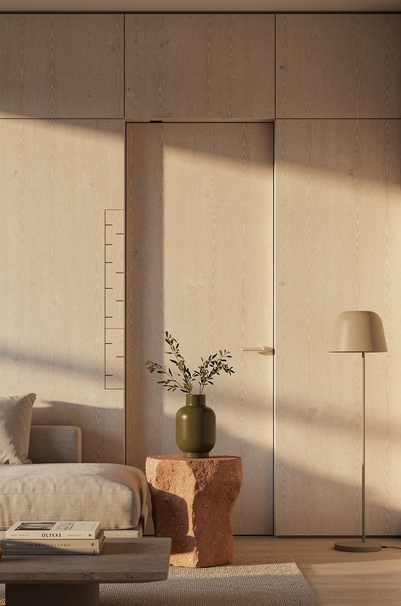 Frame the whole wall in warm oak panels