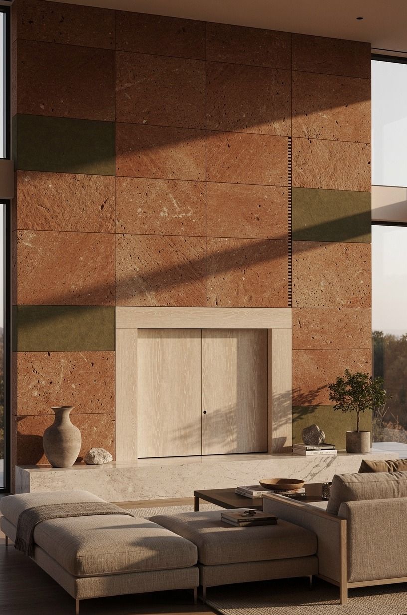 Panel the fireplace wall with a detail pivot door