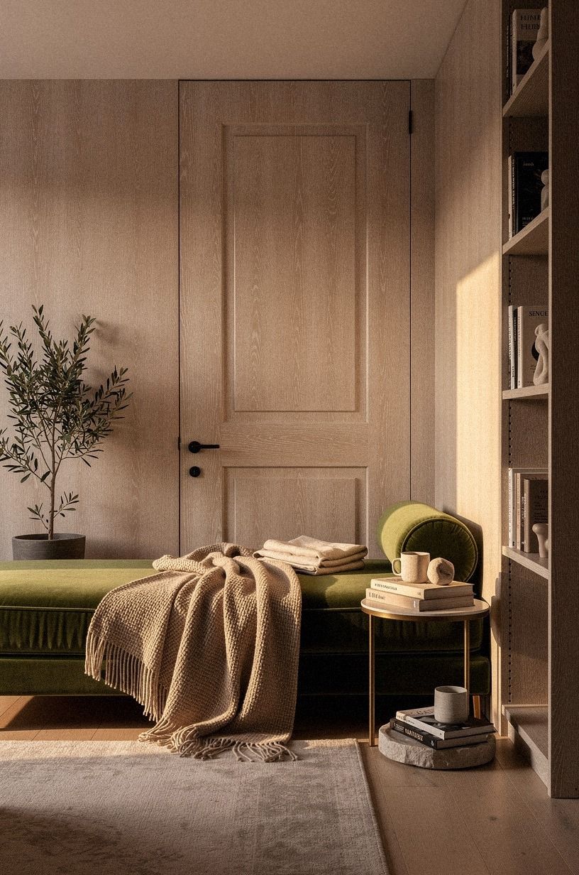 I slid in a narrow velvet daybed