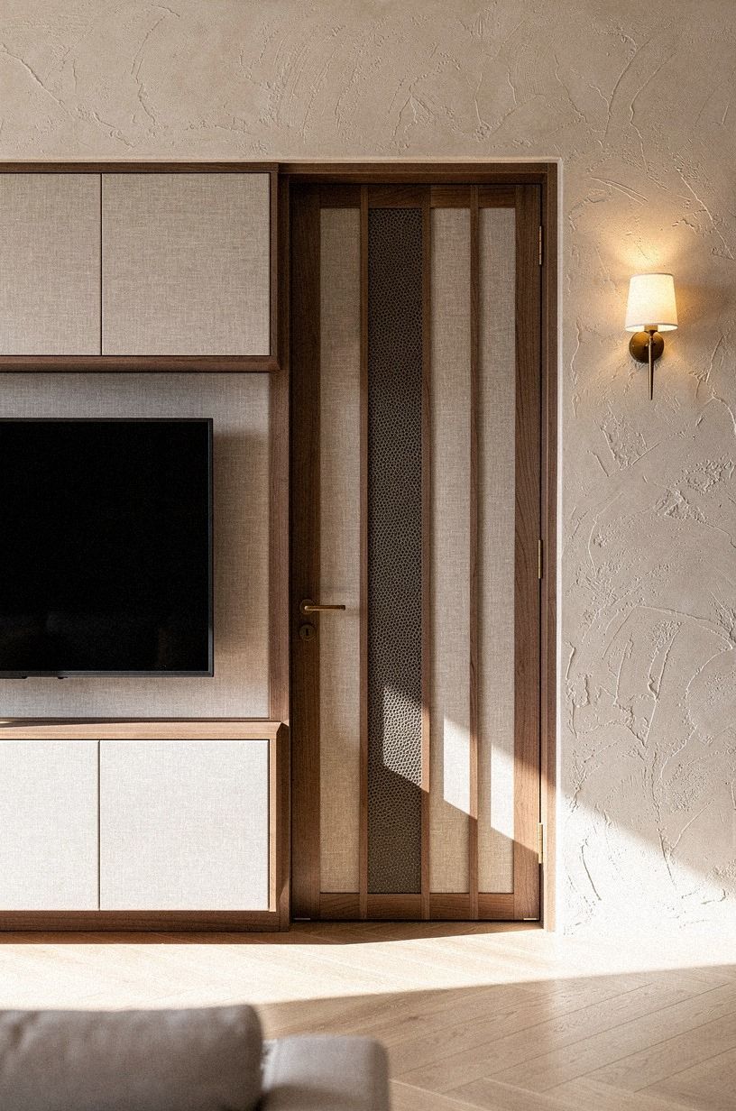 Frame the hidden door inside walnut millwork