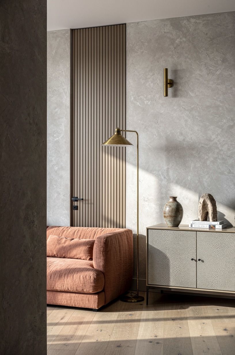 Wrap the utility door in vertical tambour panels