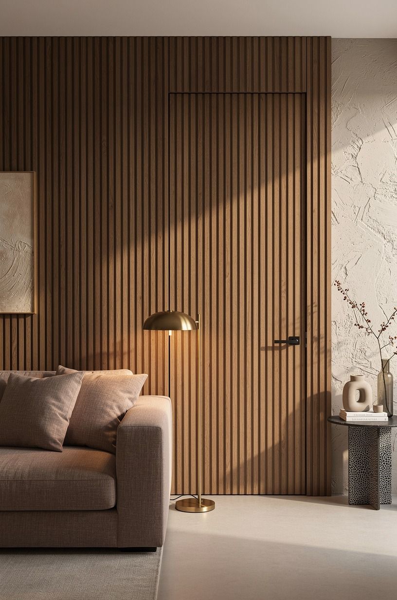 Anchor the hidden door inside walnut slats