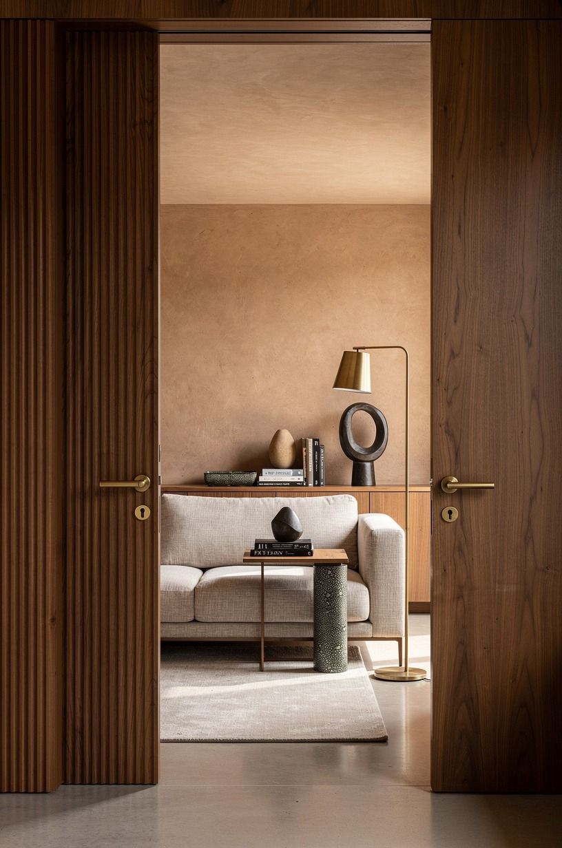 Wrap the doorway in fluted walnut millwork