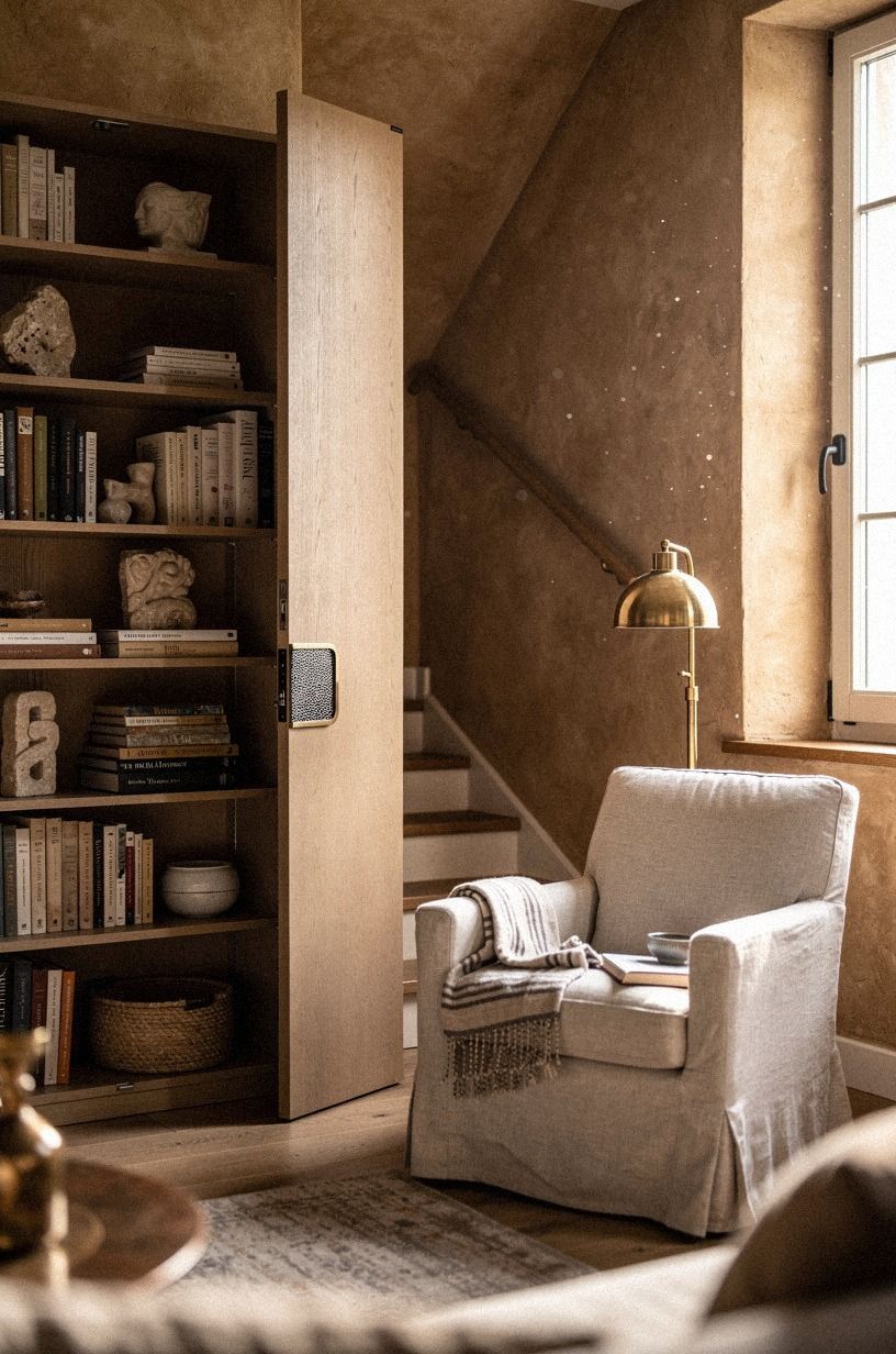 build a bookcase that swings open to the stairs