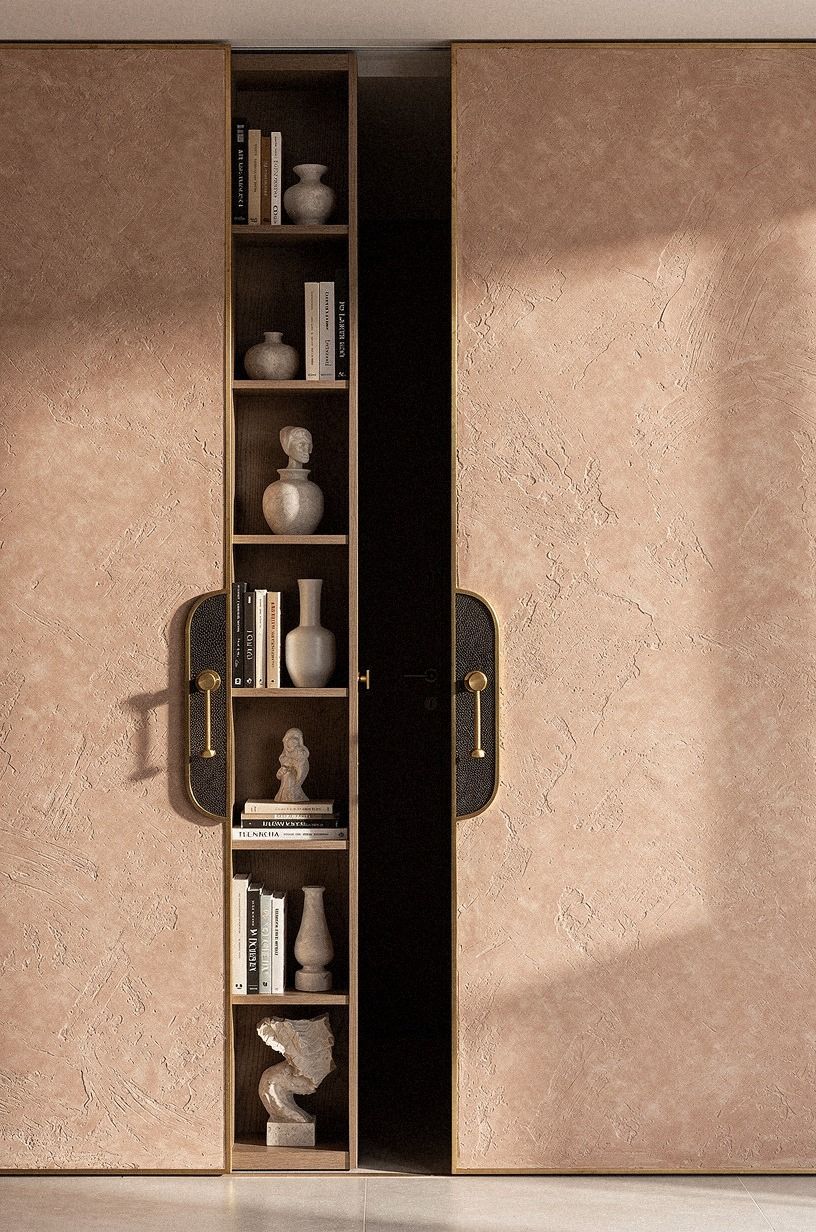 Choose a flush pivot bookcase for the entrance