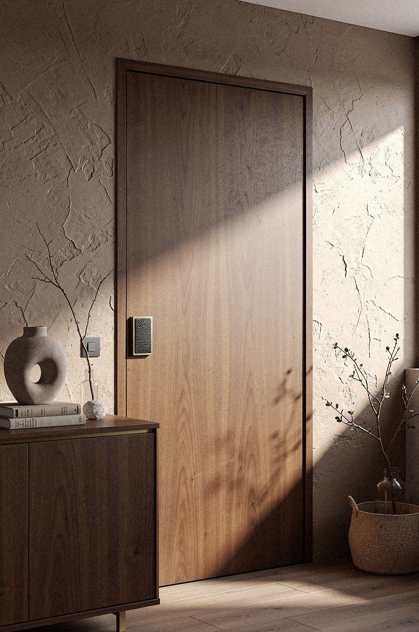 Panel the safe room wall in walnut millwork