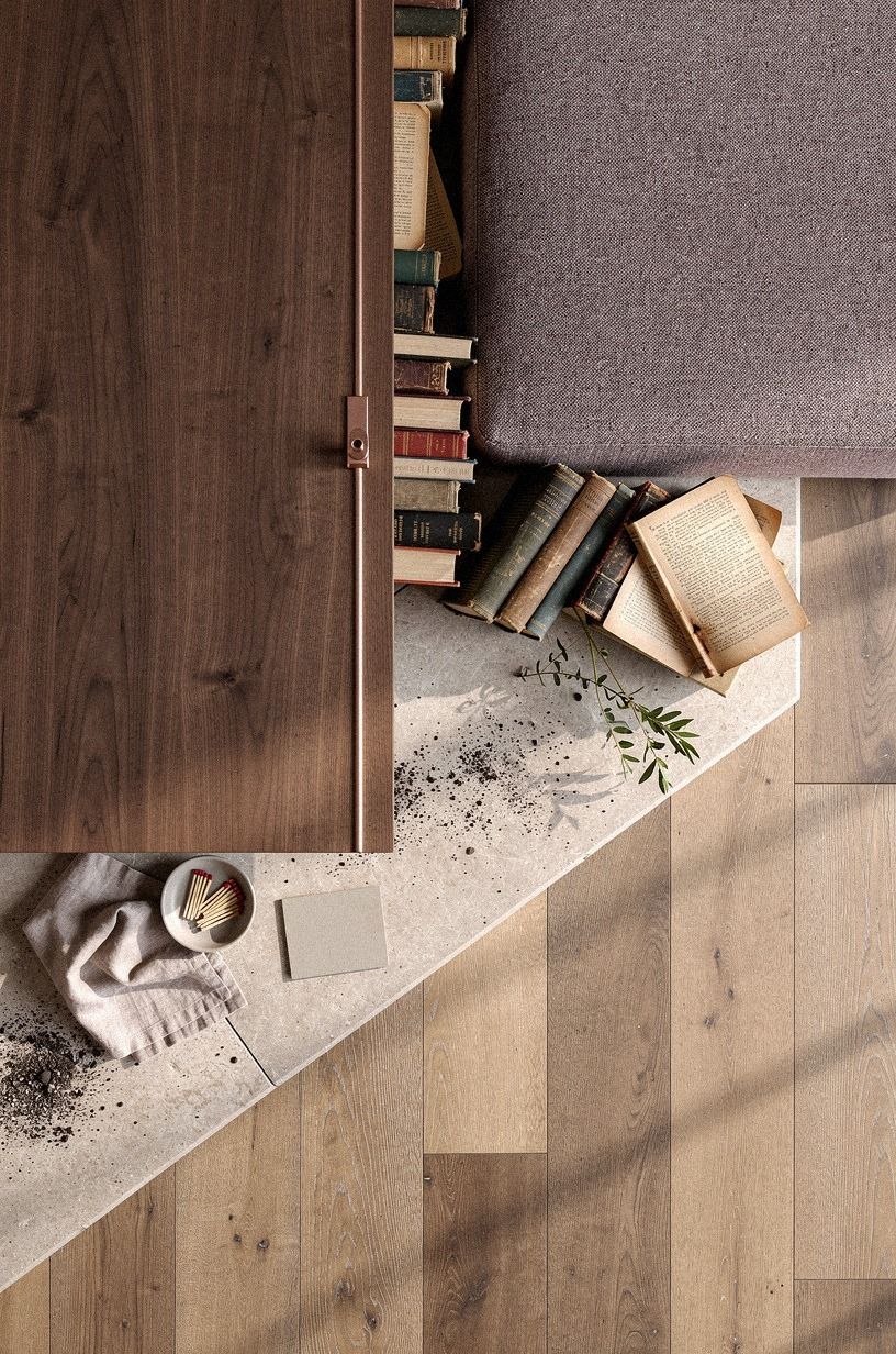 Tuck a bookcase door beside the fireplace