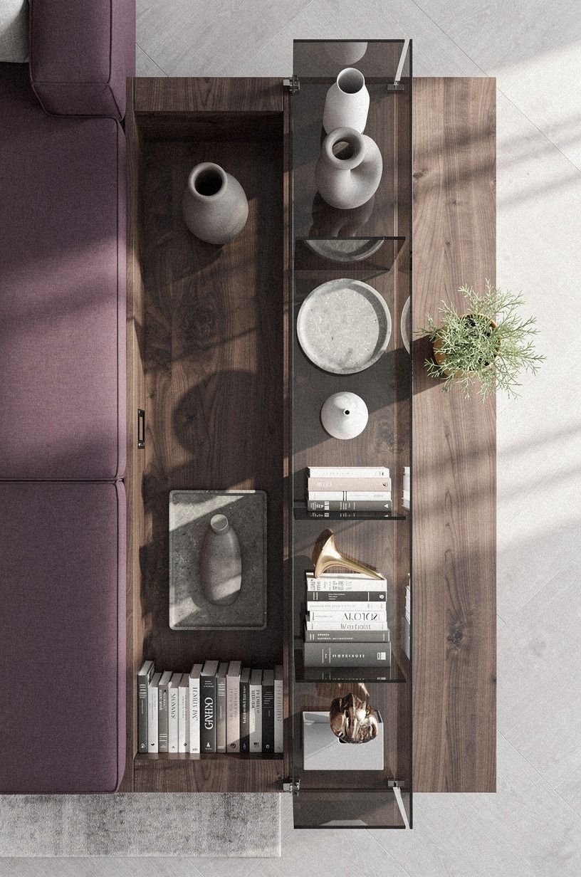 Frame the passage with smoked glass shelves