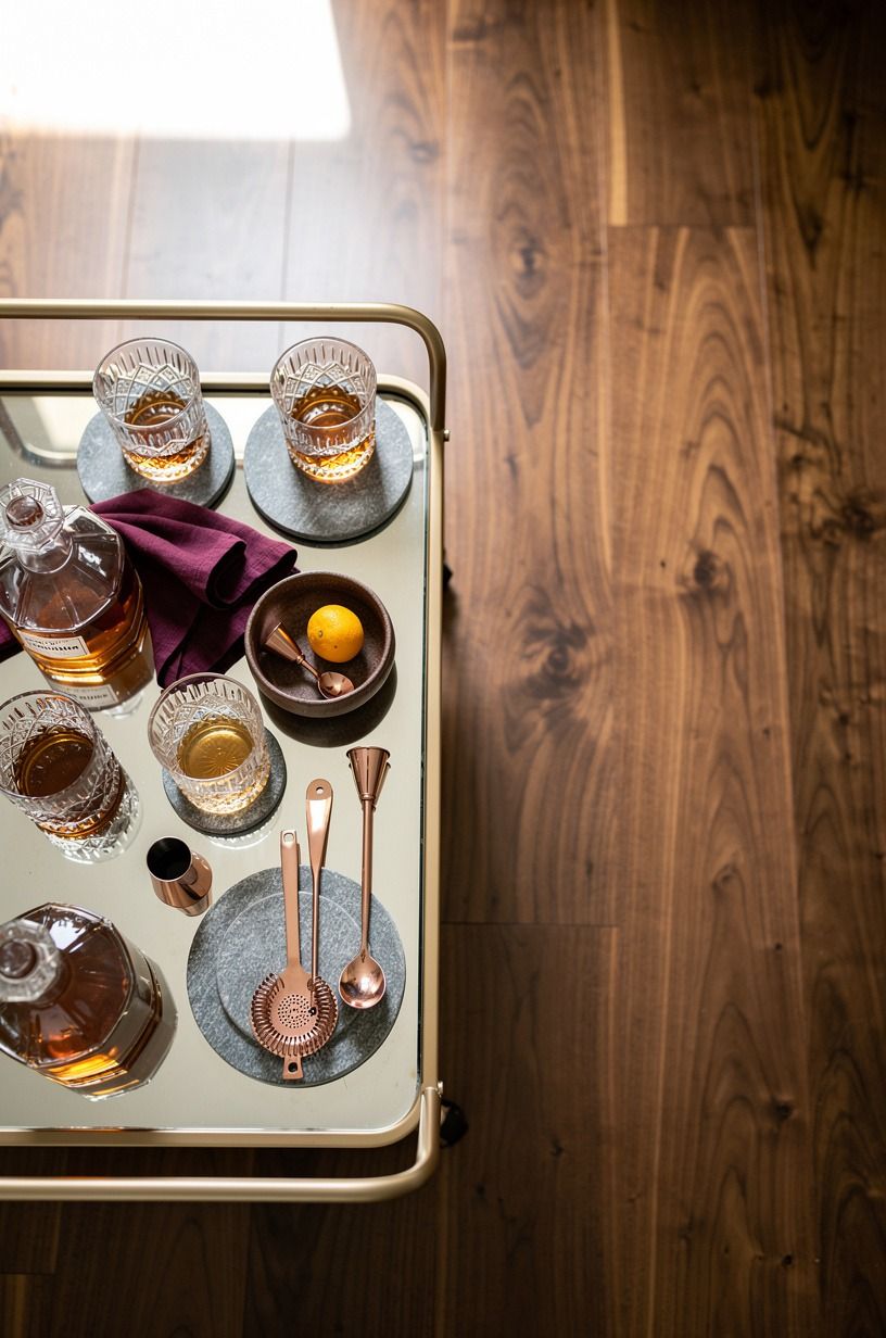Style a rolling bar cart with crystal