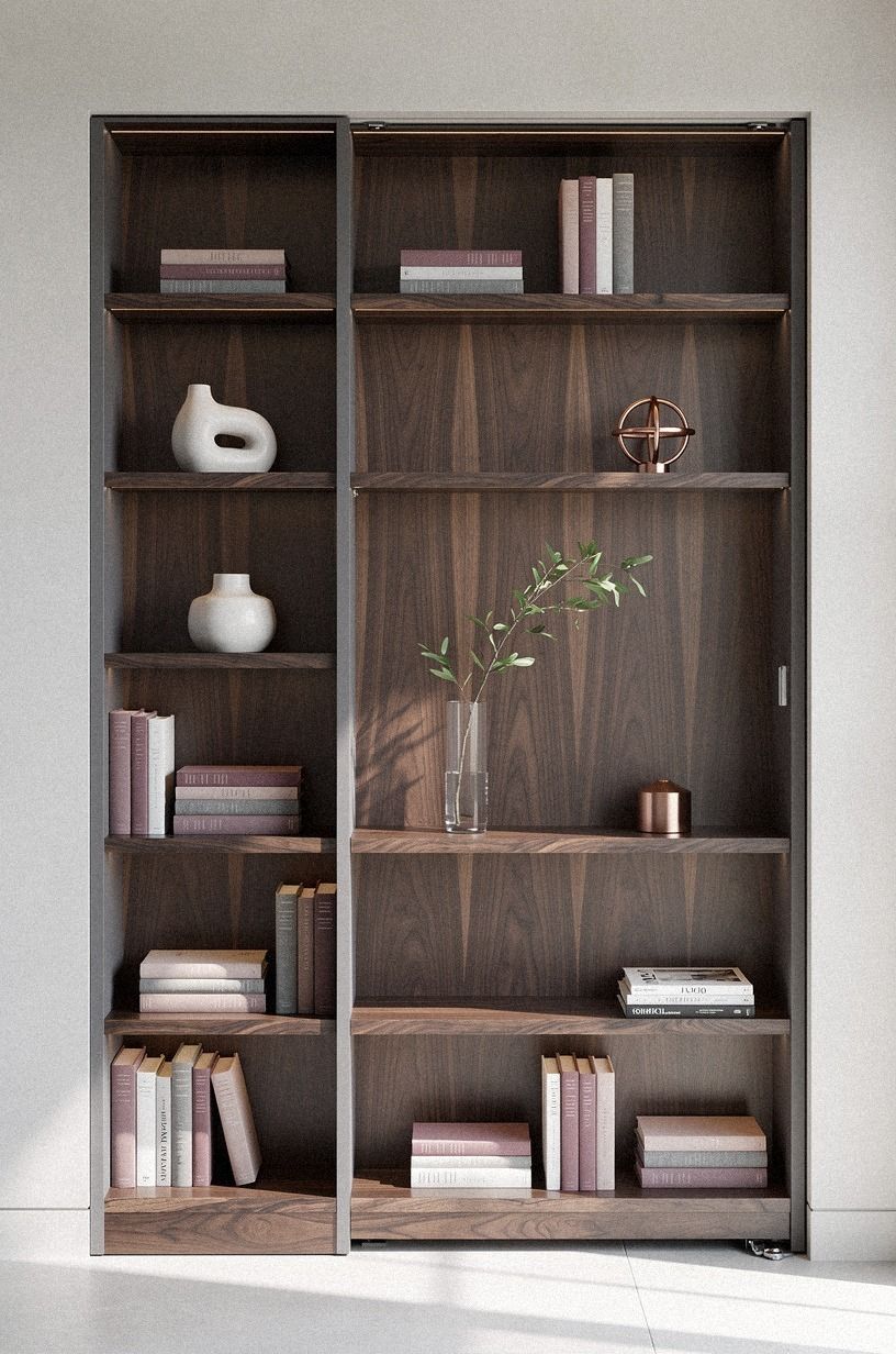 Run built-in shelves across the hidden doorway